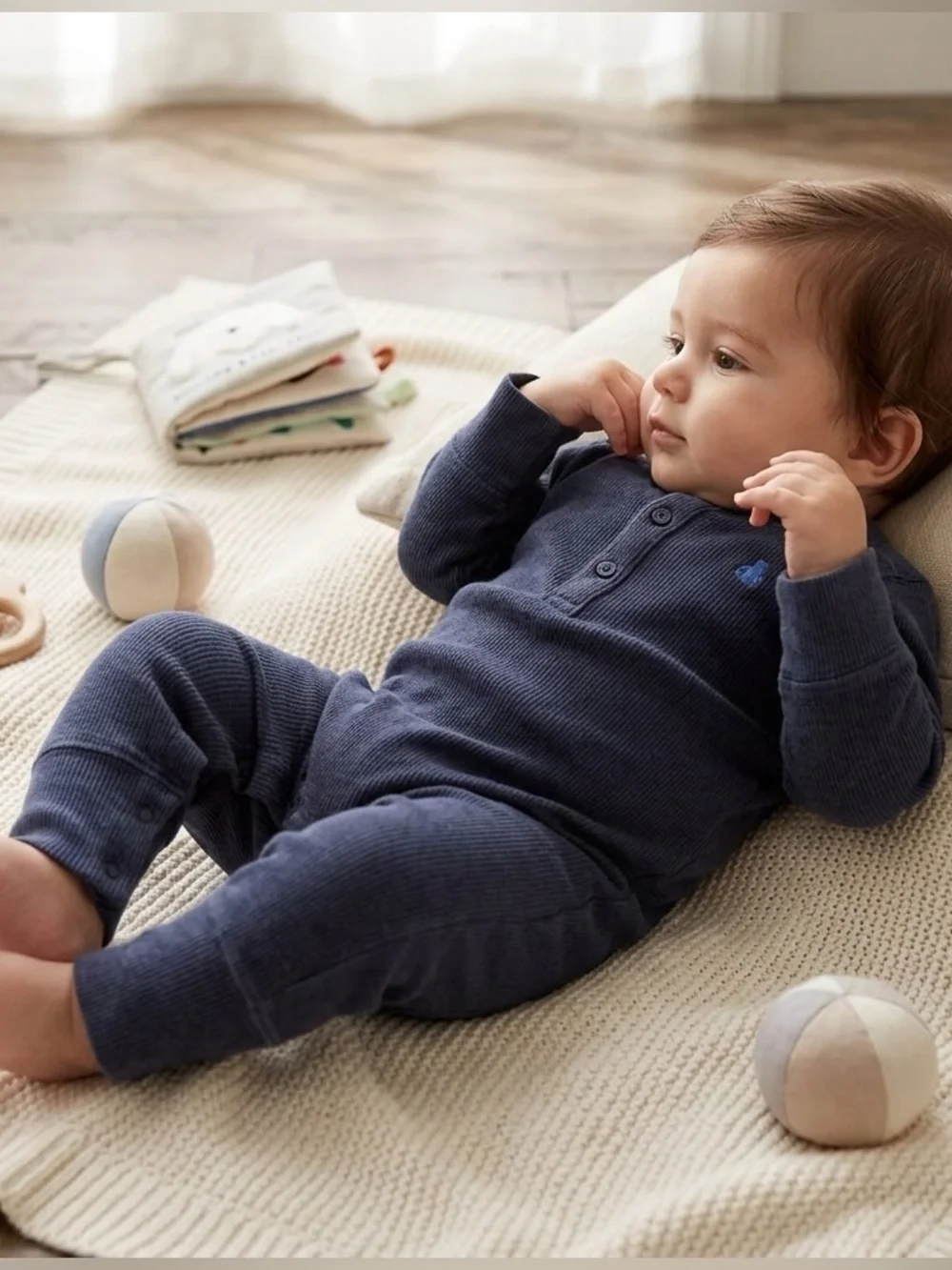 3-6M Baby Gap Navy Blue Ribbed Knit Henley One Piece Coverall Romper Outfit Boy